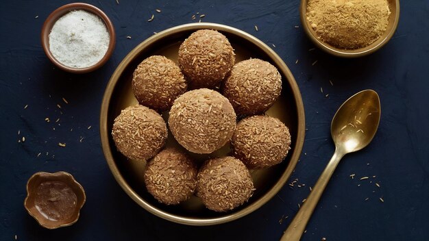 Dolce indiano per la tradizionale festa Makar Sankranti Rajgira laddu fatto da semi di amaranto in arco