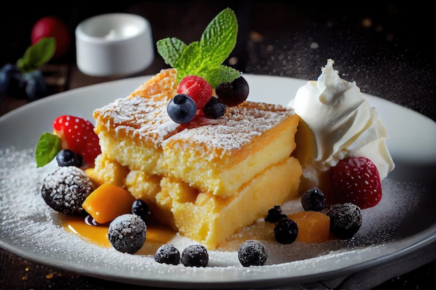 Dolce leggero per la colazione briciole di pan di spagna toast alla francese