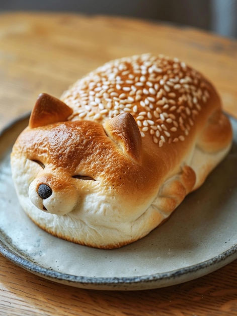 Dolce pane a forma di cane Shiba Inu sul piatto