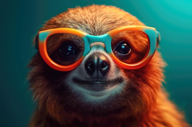 Dolce pigro che indossa occhiali da sole animale in vacanza estiva illustrazione animale Ai generativo