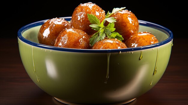 Dolcetto indulgente Gulab Jamun con sciroppo dolce e mandorle