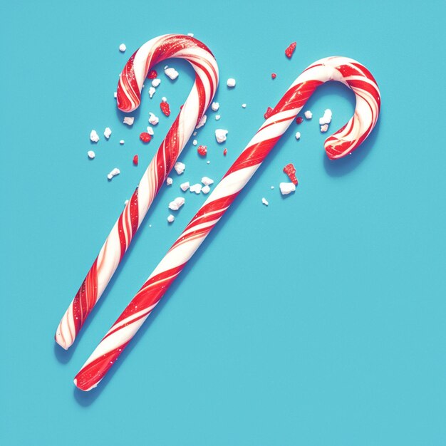 Dolcezza natalizia Due bastoncini di caramelle su sfondo blu carta festiva per i social media