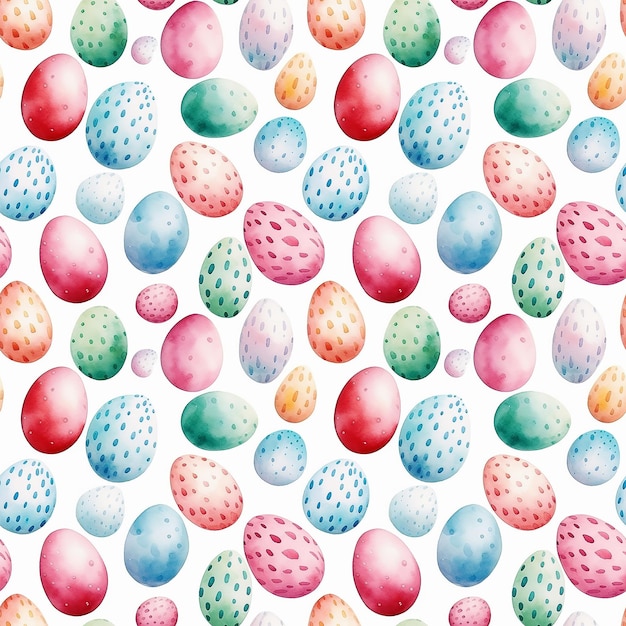 dolci acquerelli vivaci uova di Pasqua su sfondo bianco piastrelle a disegno senza cuciture