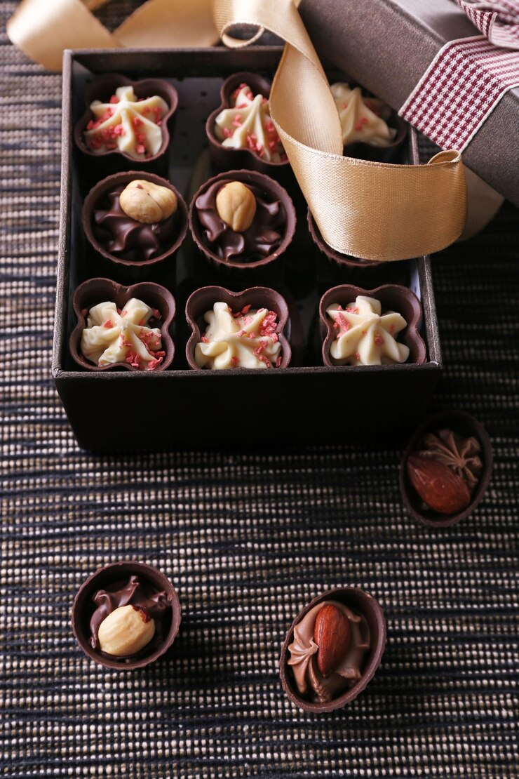 Foto dolci al cioccolato su fondo in tessuto