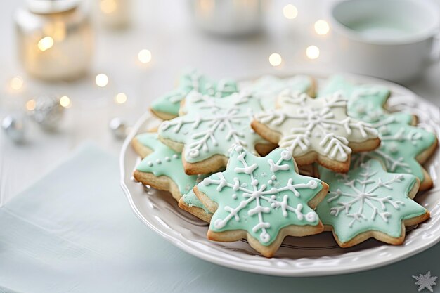 Dolci biscotti a forma di stella sulla tavola di Natale Dolci vacanze a Natale AI generativa