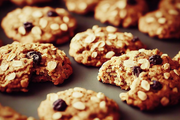 Dolci biscotti di farina d'avena al forno con semi di noci e frutta secca per colazione