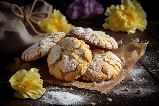 Dolci biscotti sbriciolati di pan di spagna sbriciolati con zucchero a velo