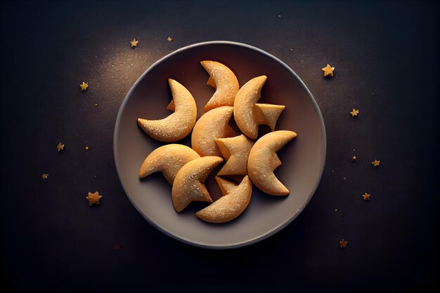 Dolci del Ramadan Biscotti Mezzaluna d'oro Celebrazione del Ramadan Eid Ramadan generativo ai