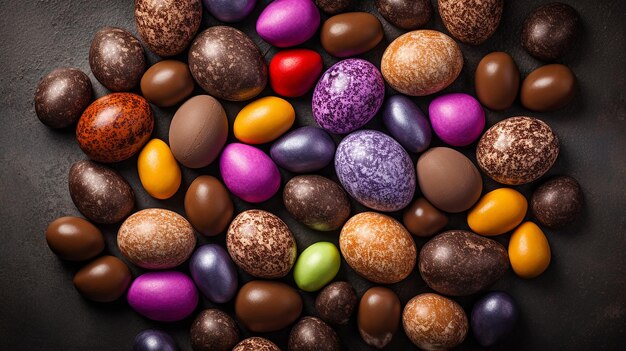 Dolci delizie Uova di Pasqua al cioccolato su sfondo di cemento