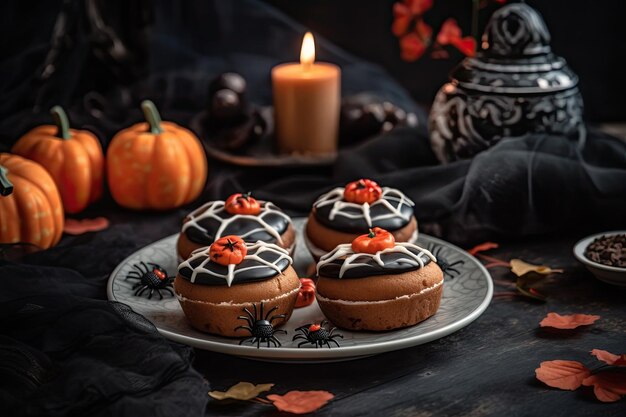 Dolci di Halloween su un piatto posto su una tovaglia di lino