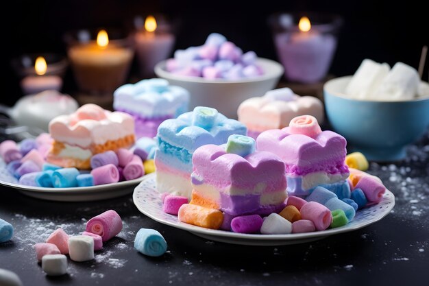 Dolci e dessert colorati di marshmallow per celebrare la giornata nazionale della tostatura di marshmallow