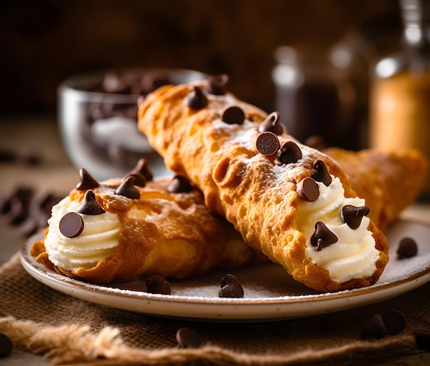 Dolci e golosi cannoli italiani Generative AI