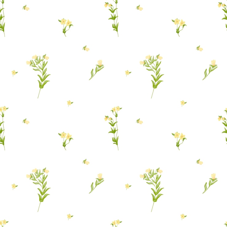 Foto dolci fiori gialli e foglie verdi su un disegno senza cuciture illustrazione digitale ad acquerello fiori di prato e foglie delicate isolate su sfondo bianco per carte d'invito e biancheria per bambini