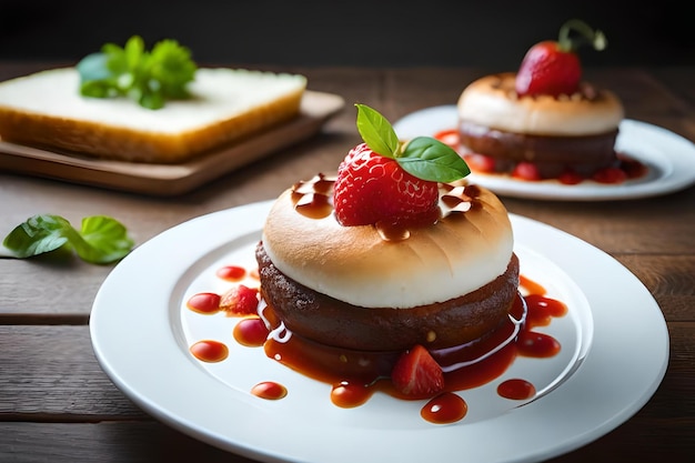 Dolci su un piatto con una fragola in cima