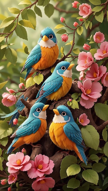 Dolci uccellini delle Canarie che cantano in una gabbia ai foto generata