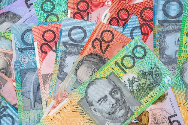 Dollari australiani australiani banconote AUD come sfondo finanziario Concetto di risparmio