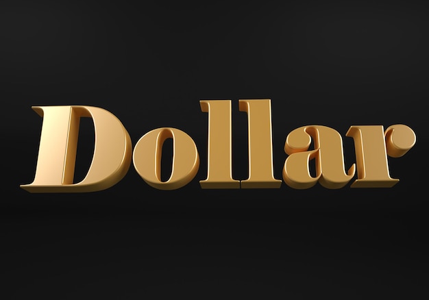 Dollaro di parola d'oro isolato su sfondo nero Illustrazione 3D