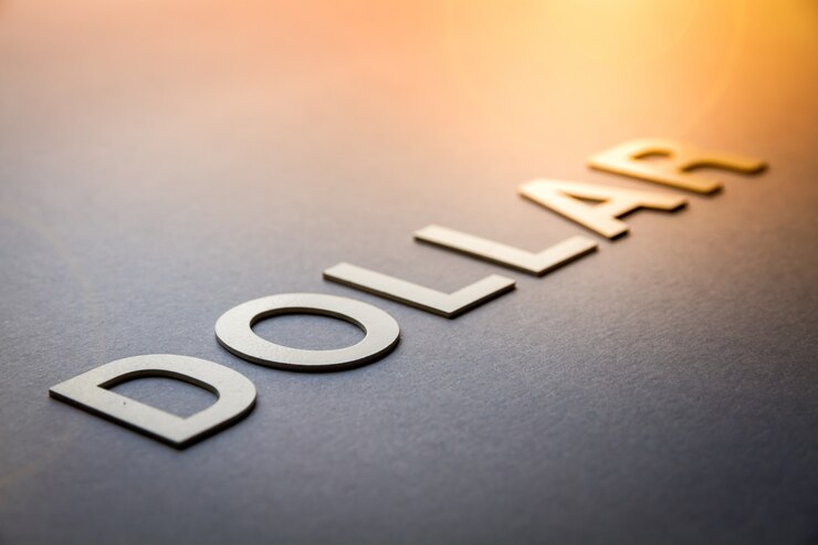 Dollaro di parola scritto con lettere solide bianche