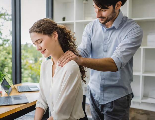 Dolore al collo e al muscolo rigido della spalla a causa della sindrome dell'ufficio in pazienti femminili in fisioterapia