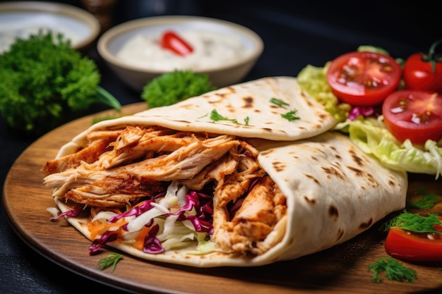 Doner di pollo su pane Lavash con salsa Hatay di tacchino