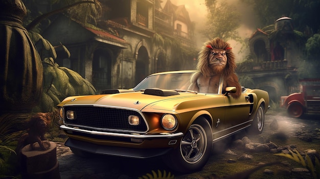 Donkey kong animale che fuma sigaretta ford mustang arte generata dall'IA