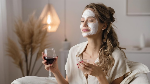 Donna a casa che applica la maschera di crema