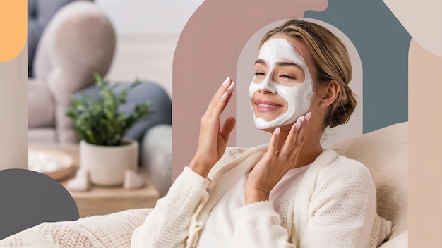 Donna a casa che applica la maschera di crema