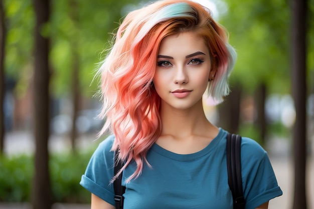 donna adolescente con due colori di capelli