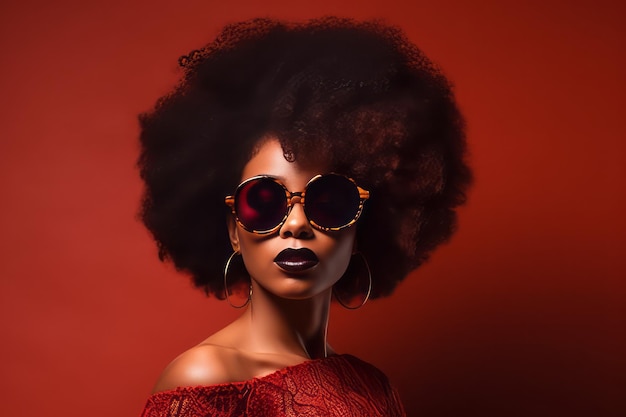 Donna africana sfondo rosso Pelle matura Generare Ai