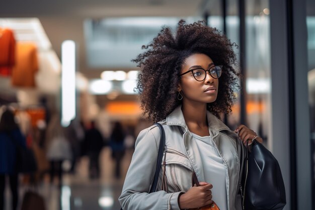 donna afroamericana che compra in un supermercato o in un grande magazzino