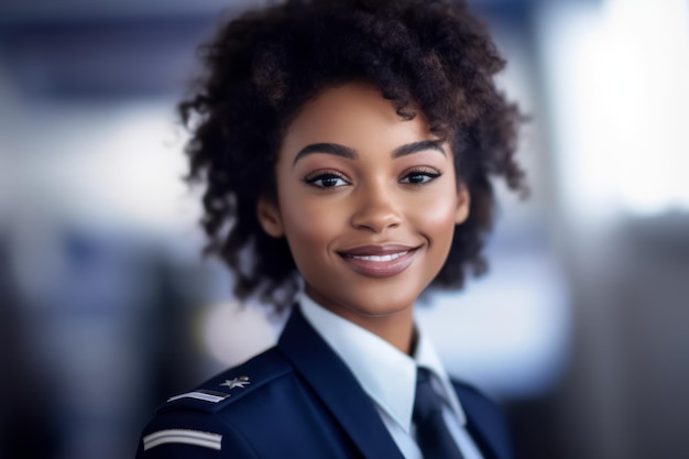 Donna afroamericana in uniforme da assistente di volo