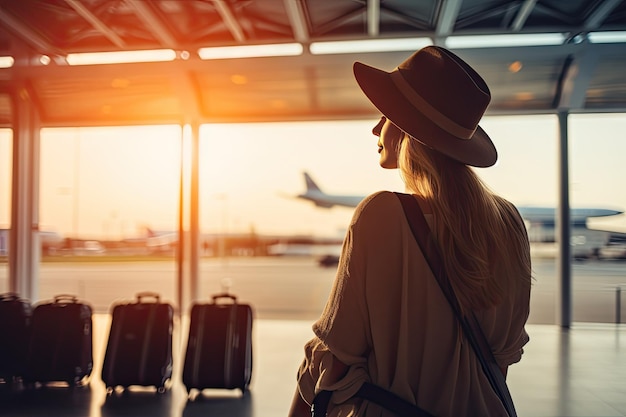 donna all'aeroporto viaggi e vacanze