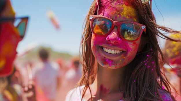 Donna allegra che celebra il festival di Holi