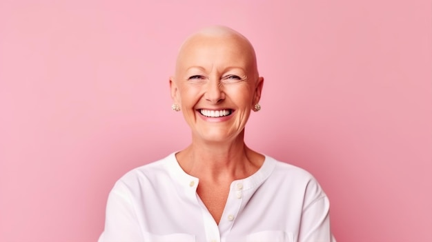 Donna anziana calva positiva che lotta contro il cancro Generato dall'intelligenza artificiale