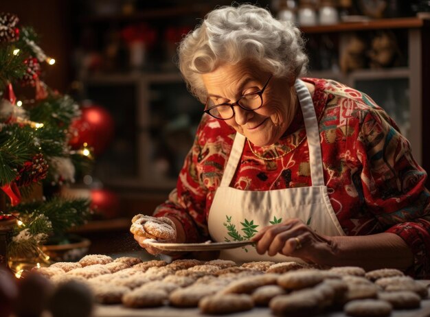 Donna anziana che prepara i biscotti di Natale