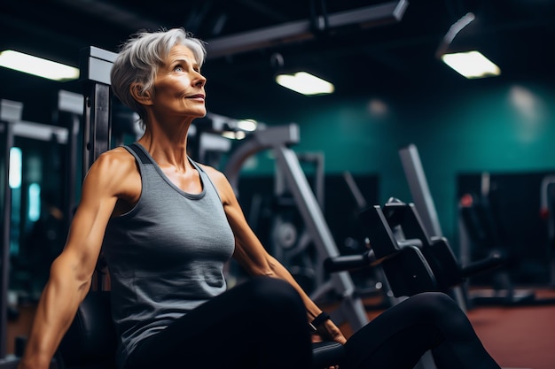 donna anziana che si allena in una palestra