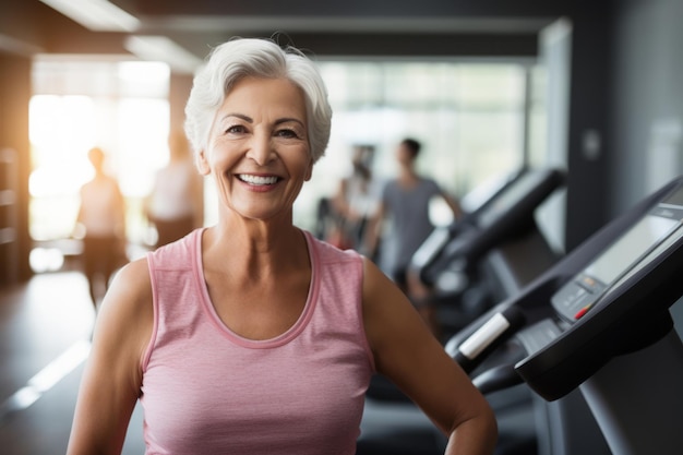 Donna anziana matura in palestra.