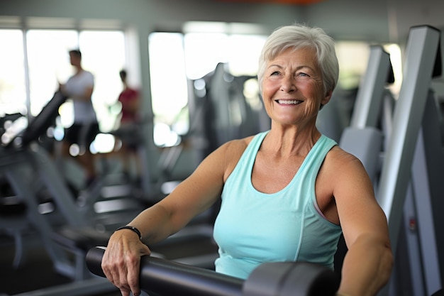 Donna anziana matura in palestra.