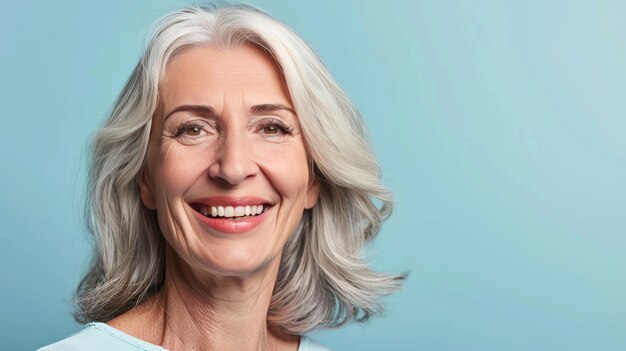 Donna anziana sorridente con i capelli grigi