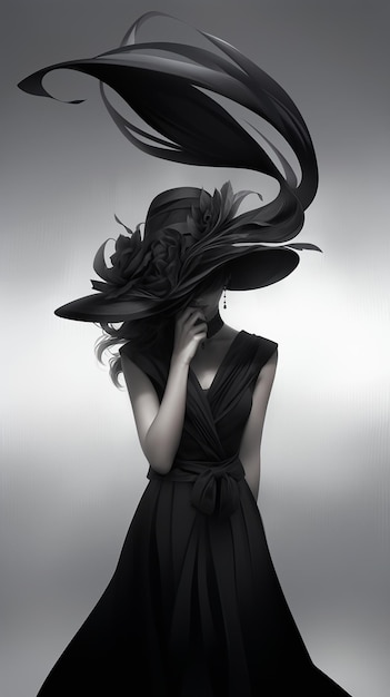 Donna Arafed con un vestito nero e un cappello con i capelli lunghi generativo ai