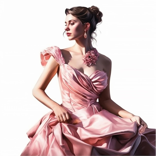 donna arafed in un vestito rosa che posa per una foto generativa ai