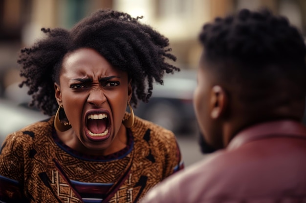 Donna arrabbiata che affronta l'uomo Concetto di espressione emotiva e conflitto
