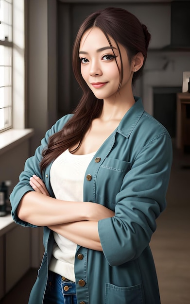 Donna asiatica che indossa un cappotto di tendenza IA generativa
