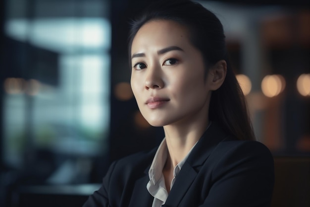 Donna asiatica copia corporativa felice fiducioso spazio persona una donna d'affari ufficio ritratto business AI generativa