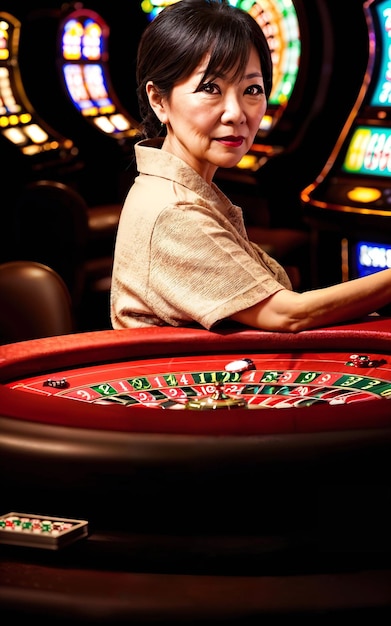 Donna asiatica di mezza età al casinò di lusso IA generativa