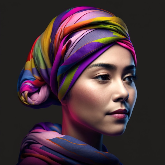 Donna asiatica di profilo con sciarpa colorata