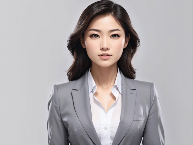 Donna asiatica sicura di affari chiara pelle fresca corpo slim fit isolato su sfondo bianco