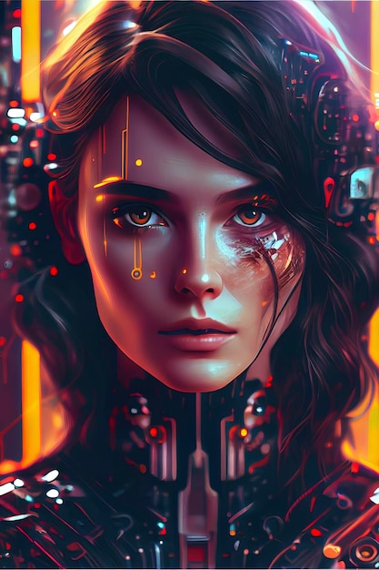 Donna attraente in un abito futuristico cyberpunk AIGenerated
