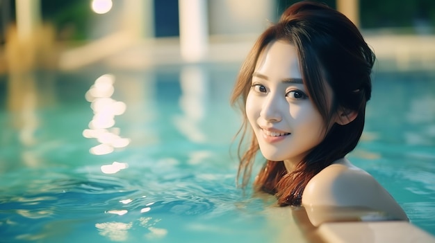Donna attraente in una piscina Generative Ai