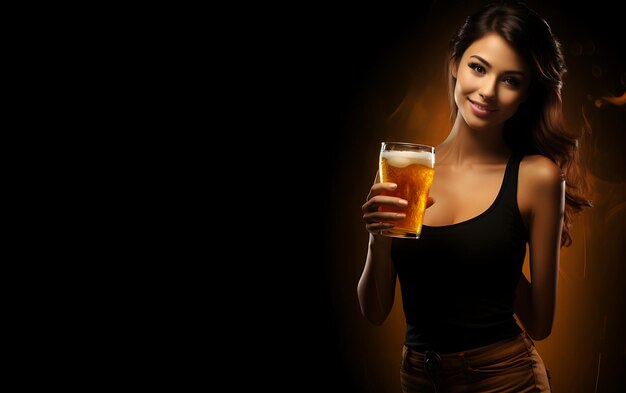 Donna Barista che tiene birra appena spillata